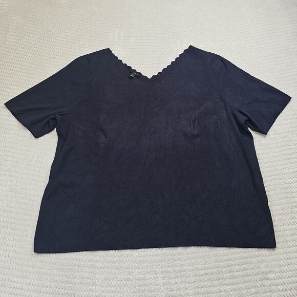 Talbots Sweater Womens 3X Navy Blue Scalloped Neckline Short Sleeve - Picture 1 of 7